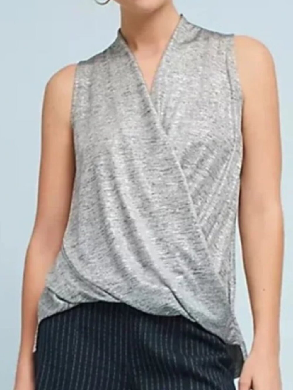 Akemi + Kin Anthropologie Sleeveless Faux Wrap Top, Metalic - Womens XL